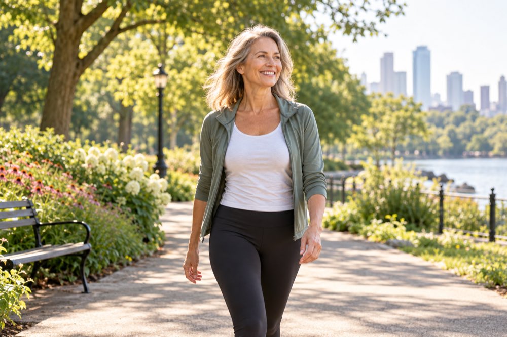 Confident midlife woman walking outdoors