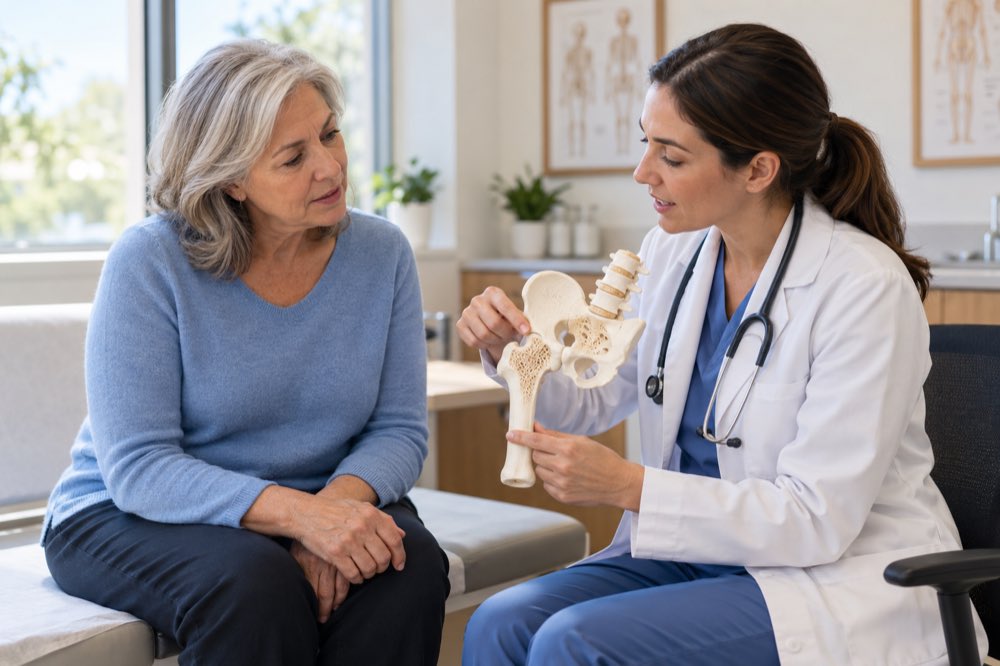Clinician discussing bone health with a mature woman